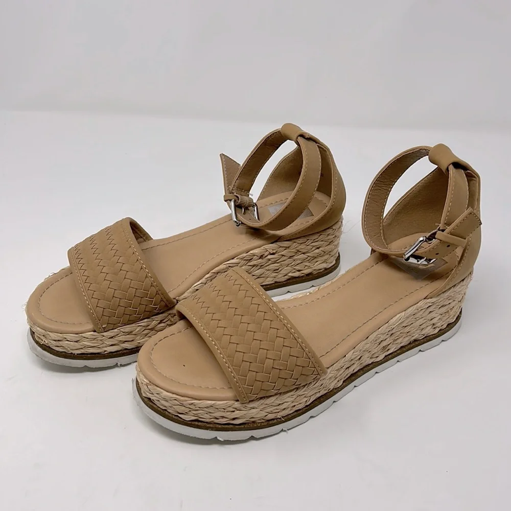 Dolce Vita Tan Leather Straw Espadrille Platform Sandals Size 8.5